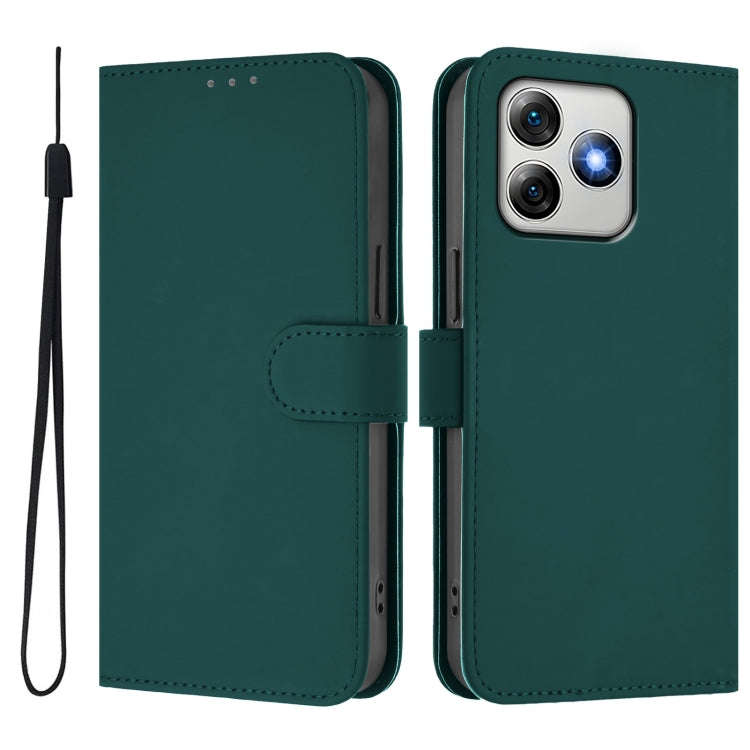 For Ulefone Note 18 Ultra Skin Feel Solid Color Leather Phone Case with Lanyard(Dark Green)