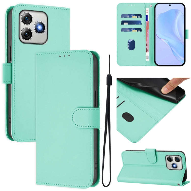 For Ulefone Note 18 Ultra Skin Feel Solid Color Leather Phone Case with Lanyard(Mint Green)