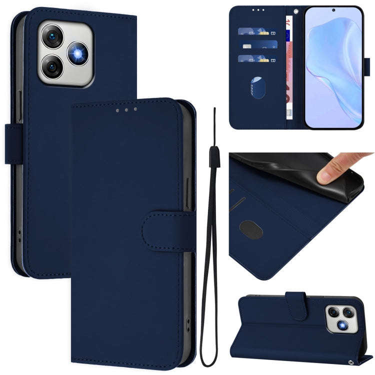 For Ulefone Note 18 Ultra Skin Feel Solid Color Leather Phone Case with Lanyard(Navy Blue)