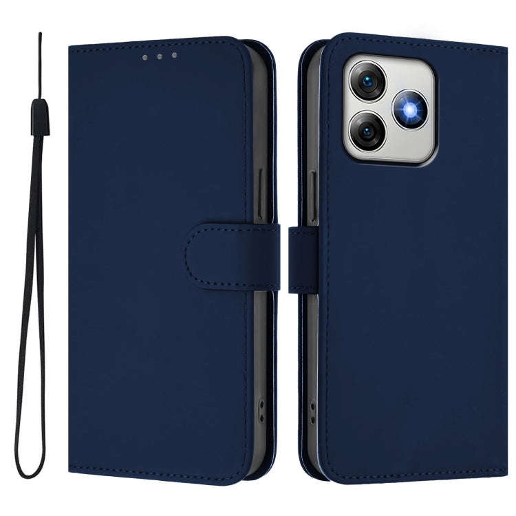 For Ulefone Note 18 Ultra Skin Feel Solid Color Leather Phone Case with Lanyard(Navy Blue)
