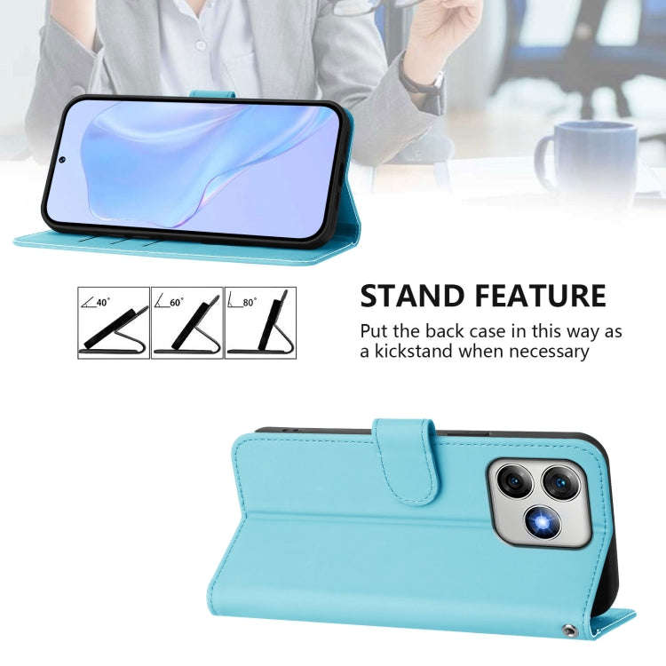 For Ulefone Note 18 Ultra Skin Feel Solid Color Leather Phone Case with Lanyard(Sky Blue)