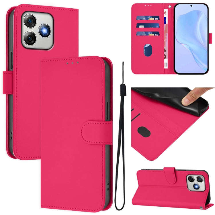 For Ulefone Note 18 Ultra Skin Feel Solid Color Leather Phone Case with Lanyard(Rose Red)