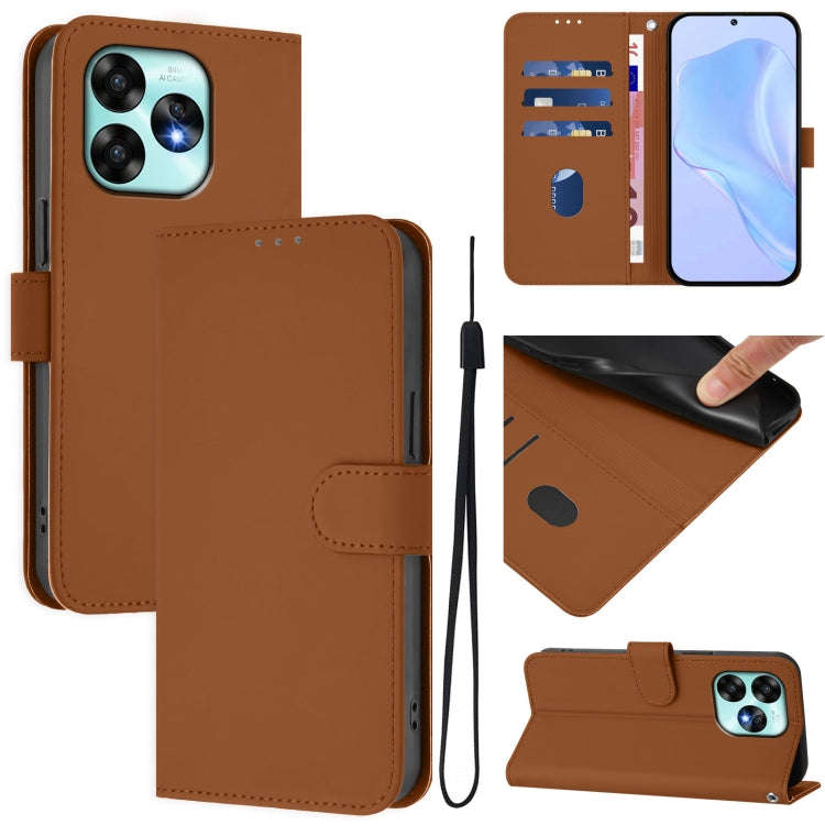 For Umidigi A15 / A15C / A15T Skin Feel Solid Color Leather Phone Case with Lanyard(Brown)