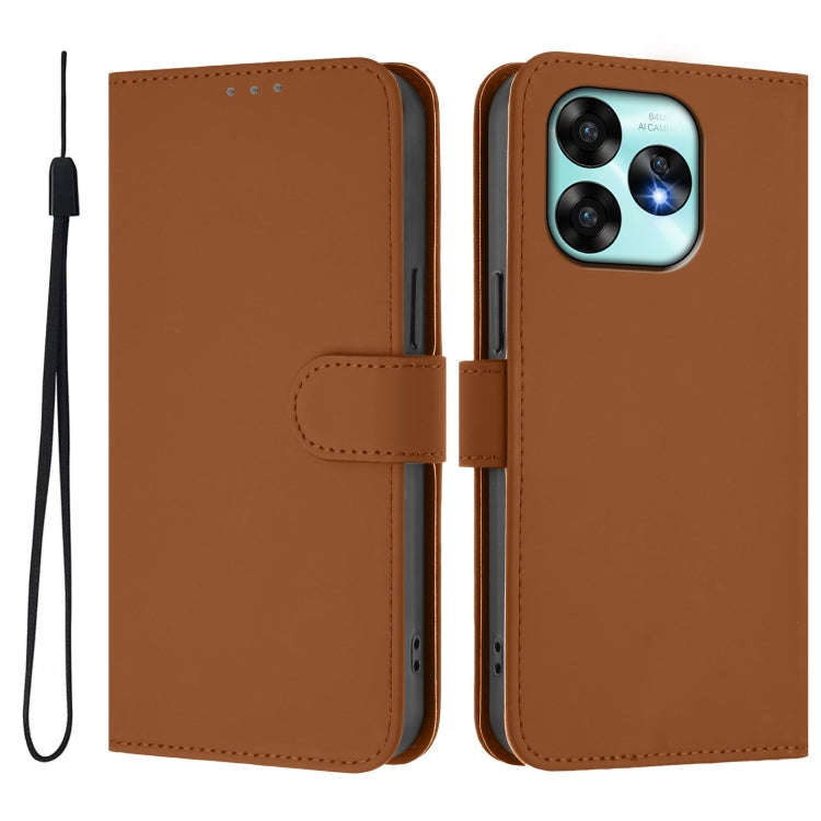 For Umidigi A15 / A15C / A15T Skin Feel Solid Color Leather Phone Case with Lanyard(Brown)