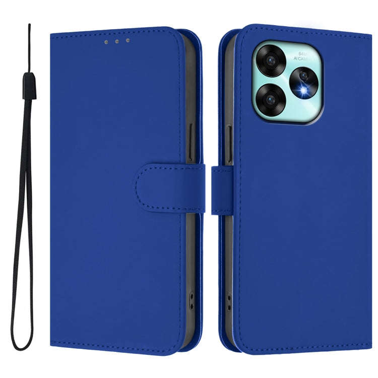 For Umidigi A15 / A15C / A15T Skin Feel Solid Color Leather Phone Case with Lanyard(Dark Blue)