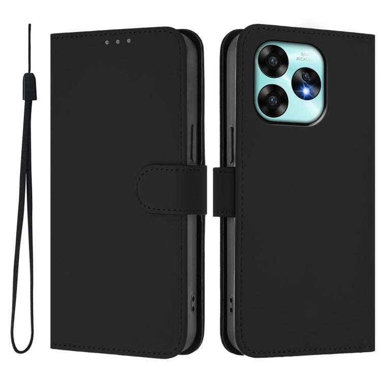 For Umidigi A15 / A15C / A15T Skin Feel Solid Color Leather Phone Case with Lanyard(Black)