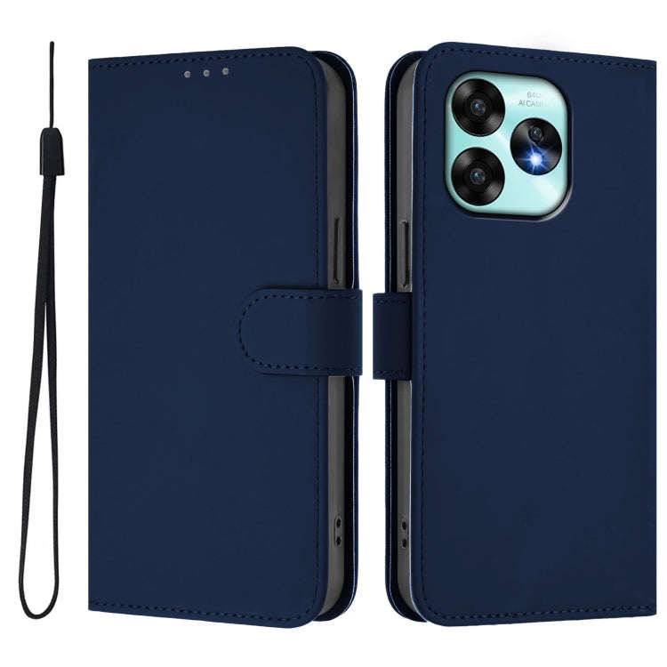 For Umidigi A15 / A15C / A15T Skin Feel Solid Color Leather Phone Case with Lanyard(Navy Blue)