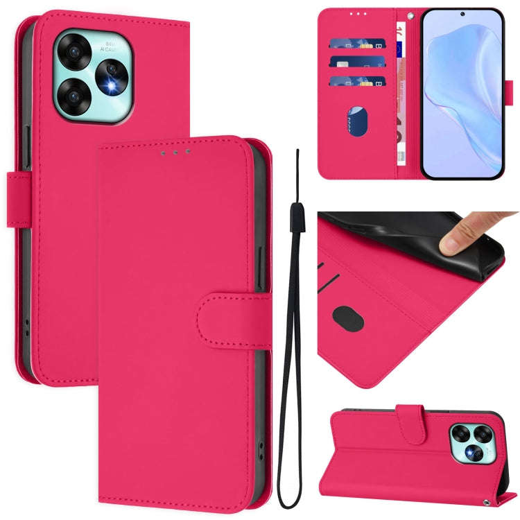 For Umidigi A15 / A15C / A15T Skin Feel Solid Color Leather Phone Case with Lanyard(Rose Red)