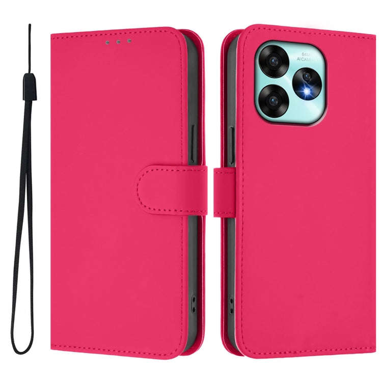 For Umidigi A15 / A15C / A15T Skin Feel Solid Color Leather Phone Case with Lanyard(Rose Red)