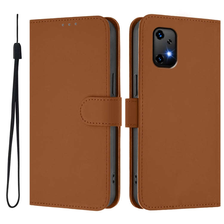 For Umidigi Bison X20 Skin Feel Solid Color Leather Phone Case with Lanyard(Brown)