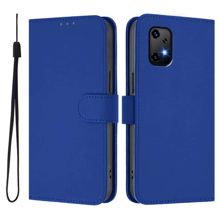 For Umidigi Bison X20 Skin Feel Solid Color Leather Phone Case with Lanyard(Dark Blue)