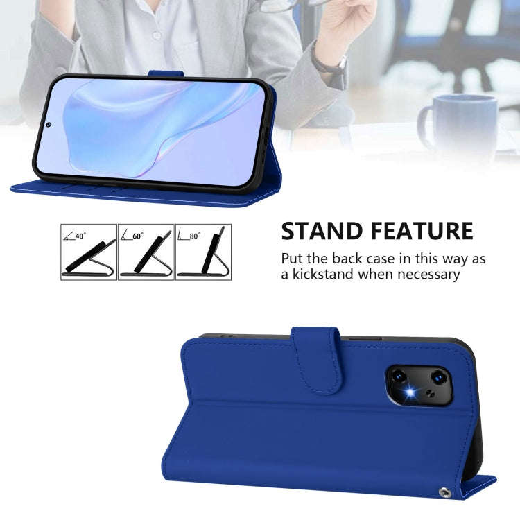For Umidigi Bison X20 Skin Feel Solid Color Leather Phone Case with Lanyard(Dark Blue)