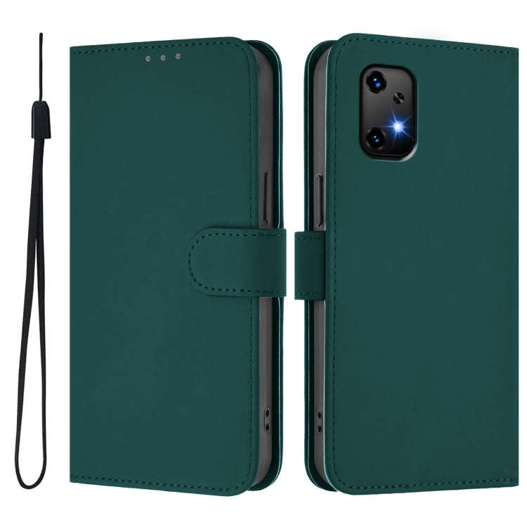 For Umidigi Bison X20 Skin Feel Solid Color Leather Phone Case with Lanyard(Dark Green)