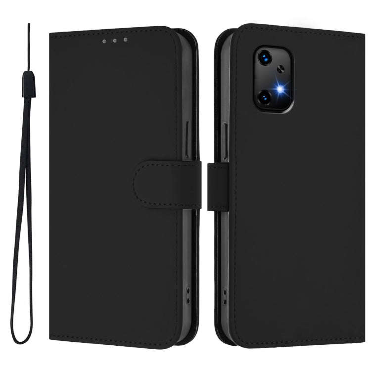 For Umidigi Bison X20 Skin Feel Solid Color Leather Phone Case with Lanyard(Black)