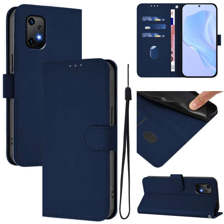 For Umidigi Bison X20 Skin Feel Solid Color Leather Phone Case with Lanyard(Navy Blue)