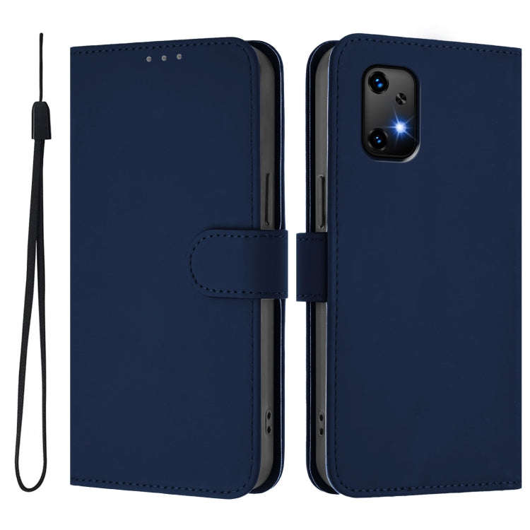 For Umidigi Bison X20 Skin Feel Solid Color Leather Phone Case with Lanyard(Navy Blue)