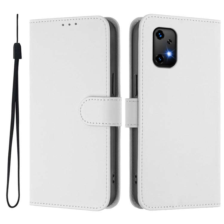 For Umidigi Bison X20 Skin Feel Solid Color Leather Phone Case with Lanyard(White)