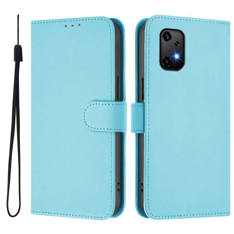 For Umidigi Bison X20 Skin Feel Solid Color Leather Phone Case with Lanyard(Sky Blue)