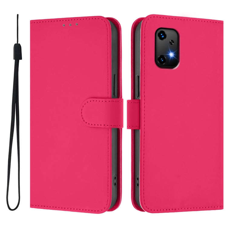 For Umidigi Bison X20 Skin Feel Solid Color Leather Phone Case with Lanyard(Rose Red)