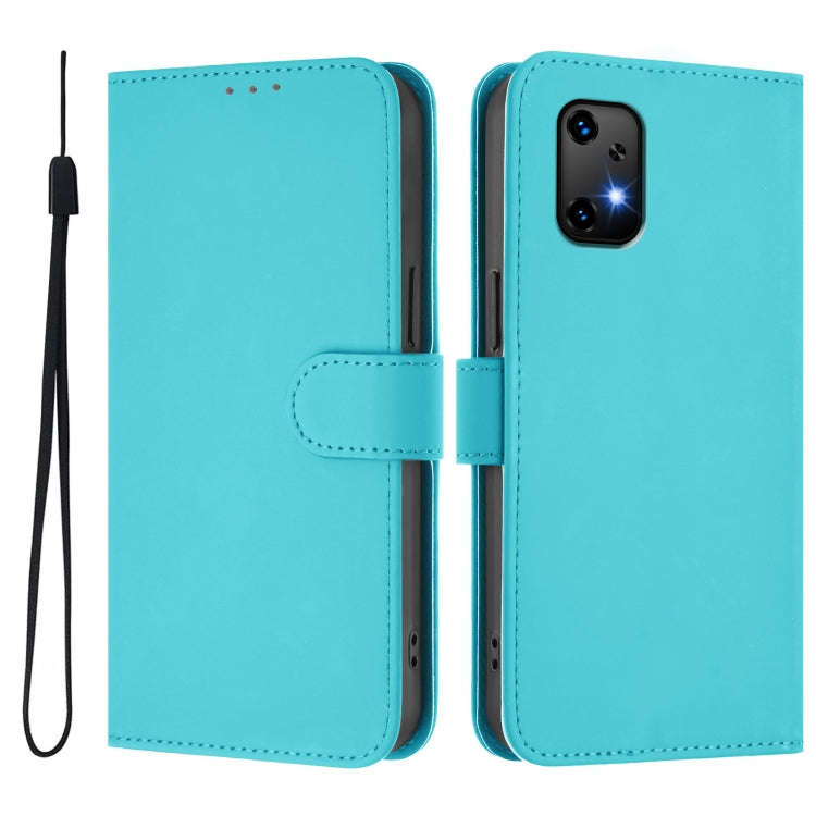 For Umidigi Bison X20 Skin Feel Solid Color Leather Phone Case with Lanyard(Lake Blue)