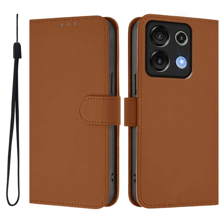 For Umidigi G9 5G Skin Feel Solid Color Leather Phone Case with Lanyard(Brown)