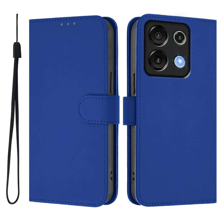 For Umidigi G9 5G Skin Feel Solid Color Leather Phone Case with Lanyard(Dark Blue)