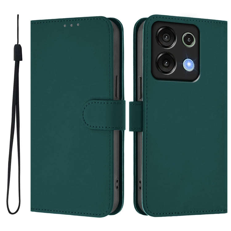 For Umidigi G9 5G Skin Feel Solid Color Leather Phone Case with Lanyard(Dark Green)