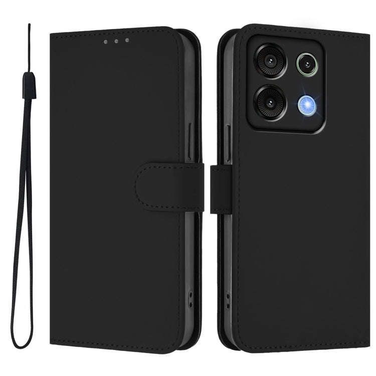 For Umidigi G9 5G Skin Feel Solid Color Leather Phone Case with Lanyard(Black)