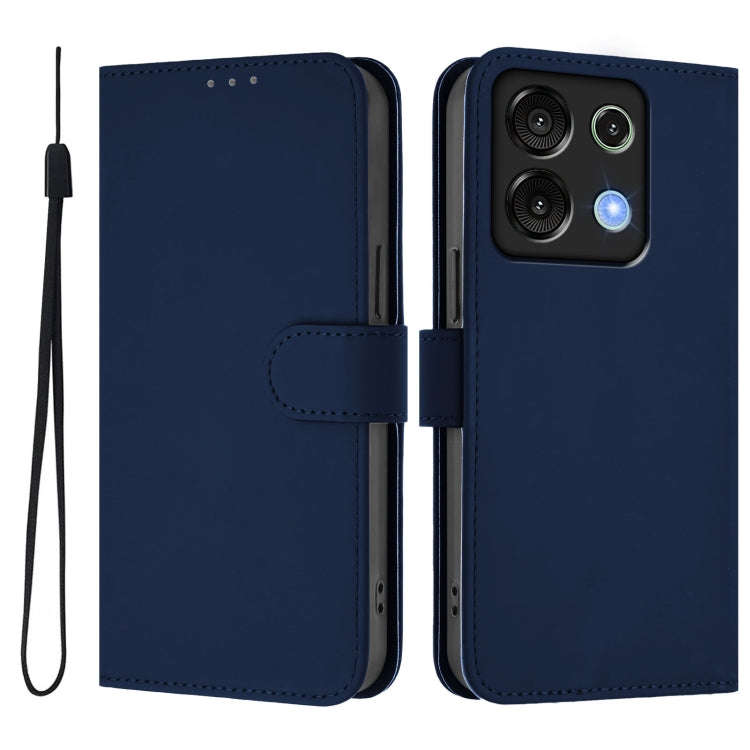 For Umidigi G9 5G Skin Feel Solid Color Leather Phone Case with Lanyard(Navy Blue)