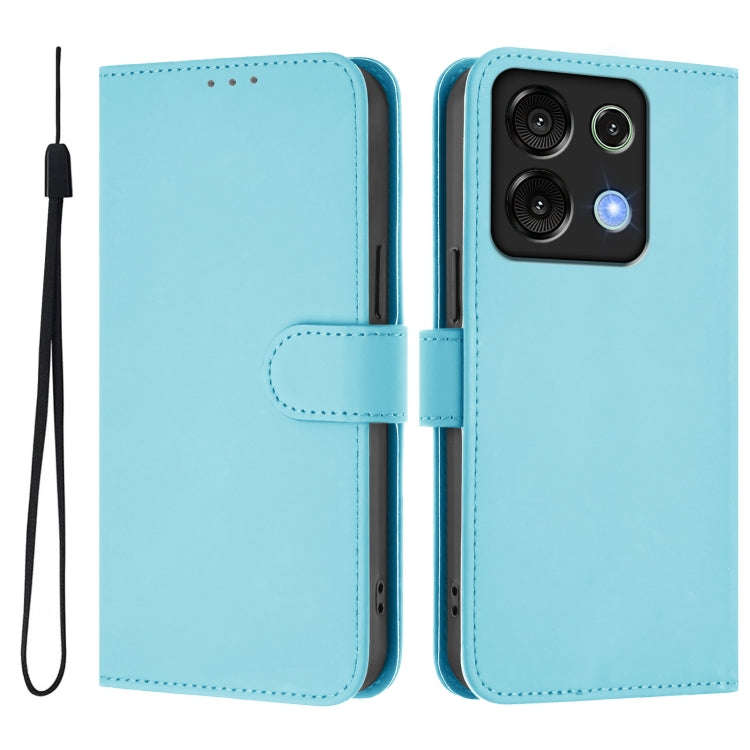 For Umidigi G9 5G Skin Feel Solid Color Leather Phone Case with Lanyard(Sky Blue)