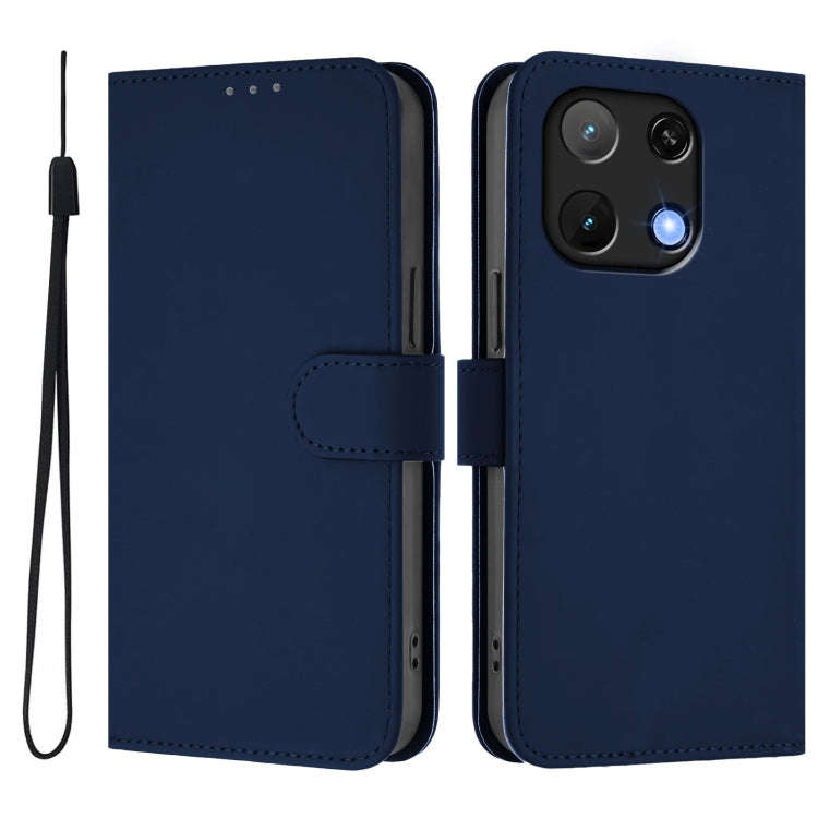 For Umidigi Note 90 Skin Feel Solid Color Leather Phone Case with Lanyard(Navy Blue)