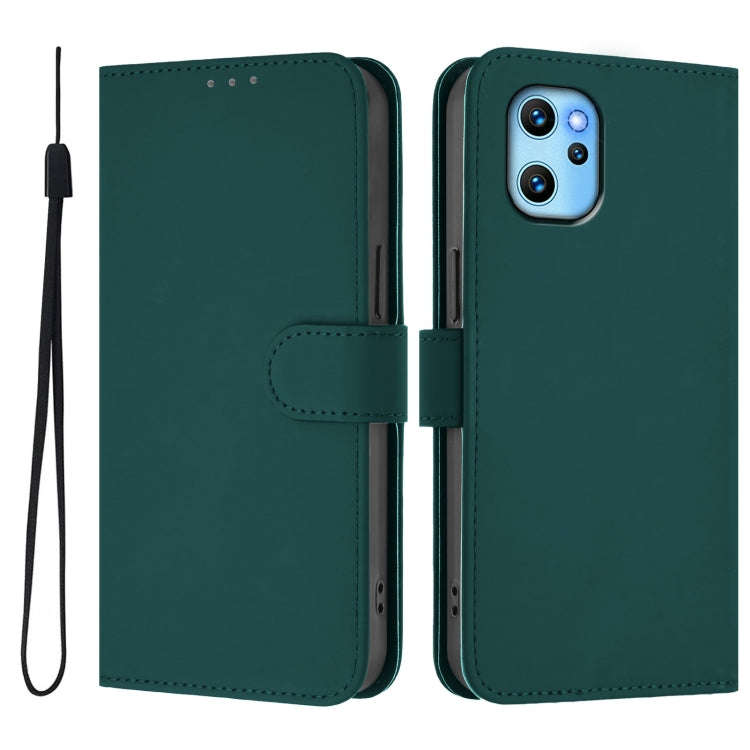 For Umidigi Power 7 Max Skin Feel Solid Color Leather Phone Case with Lanyard(Dark Green)