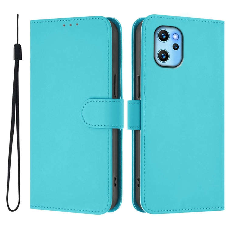 For Umidigi Power 7 Max Skin Feel Solid Color Leather Phone Case with Lanyard(Lake Blue)