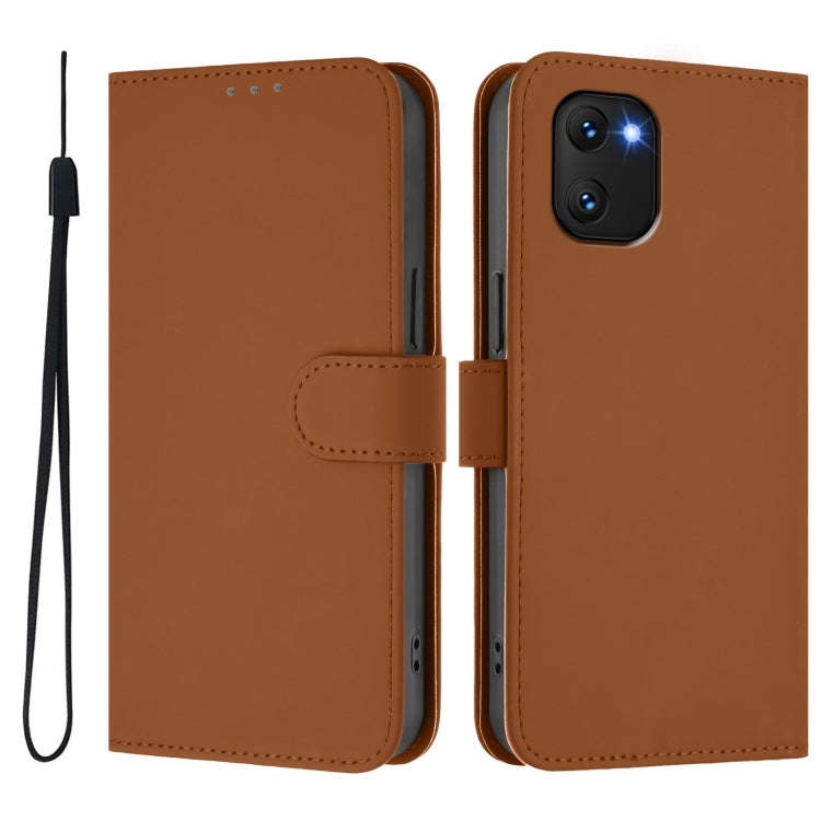 For Umidigi Power 7 / 7S Skin Feel Solid Color Leather Phone Case with Lanyard(Brown)