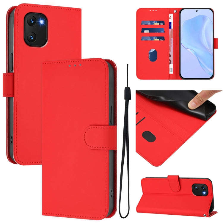 For Umidigi Power 7 / 7S Skin Feel Solid Color Leather Phone Case with Lanyard(Red)