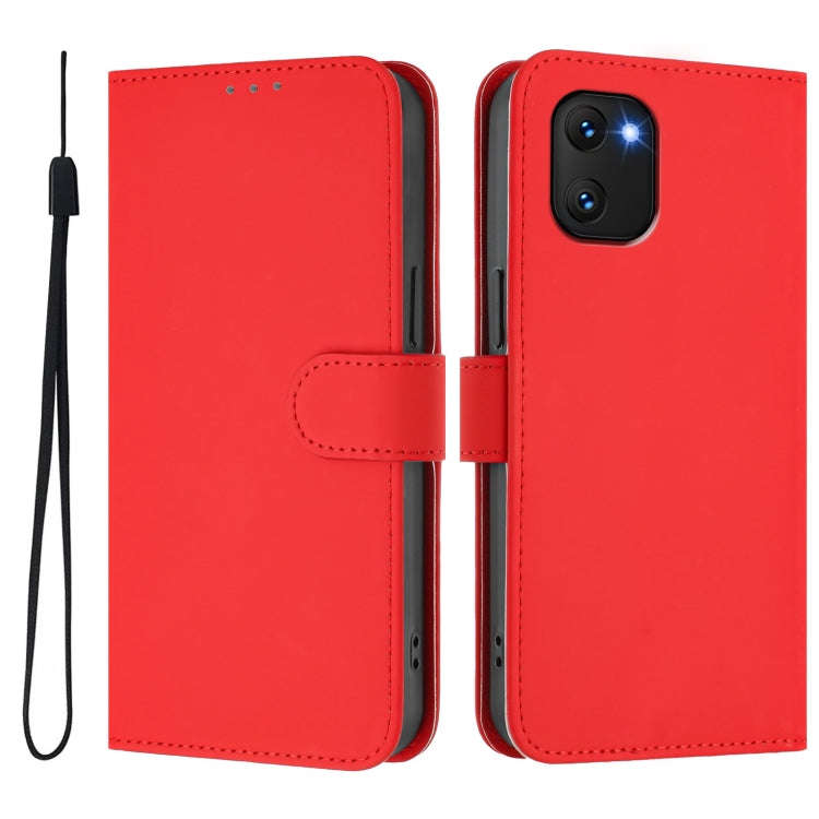 For Umidigi Power 7 / 7S Skin Feel Solid Color Leather Phone Case with Lanyard(Red)
