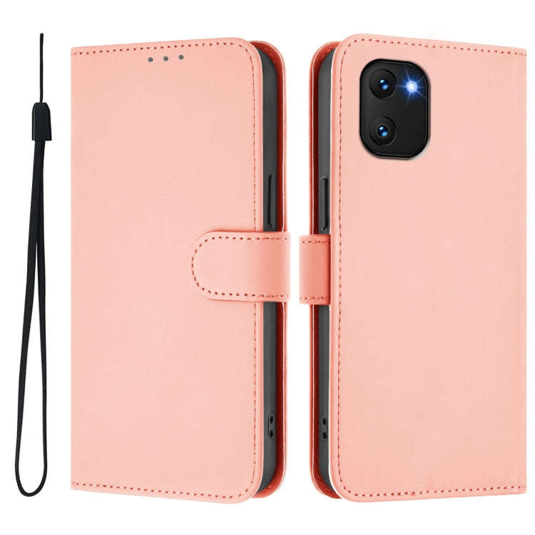 For Umidigi Power 7 / 7S Skin Feel Solid Color Leather Phone Case with Lanyard(Pink)