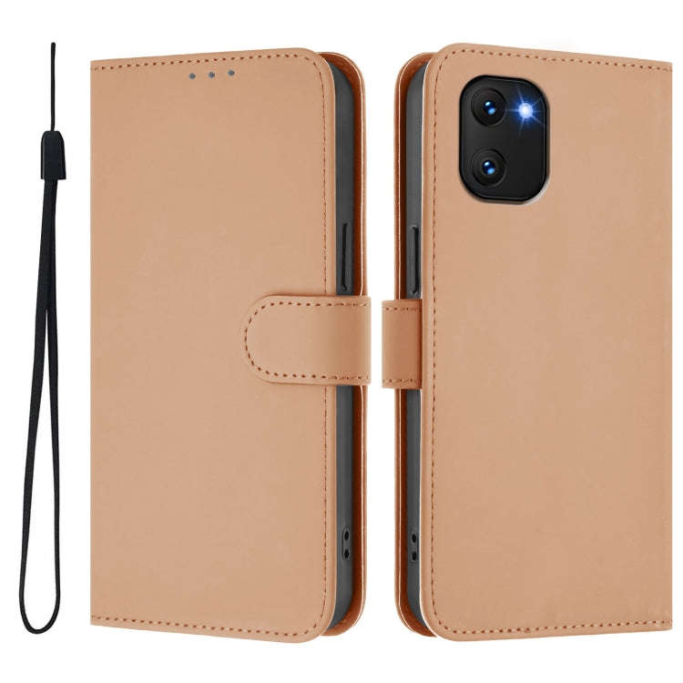 For Umidigi Power 7 / 7S Skin Feel Solid Color Leather Phone Case with Lanyard(Nude)