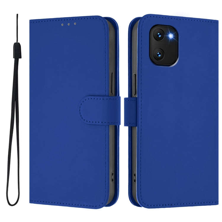 For Umidigi Power 7 / 7S Skin Feel Solid Color Leather Phone Case with Lanyard(Dark Blue)