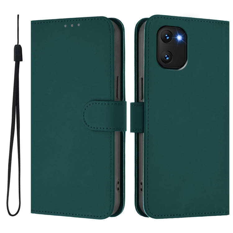 For Umidigi Power 7 / 7S Skin Feel Solid Color Leather Phone Case with Lanyard(Dark Green)