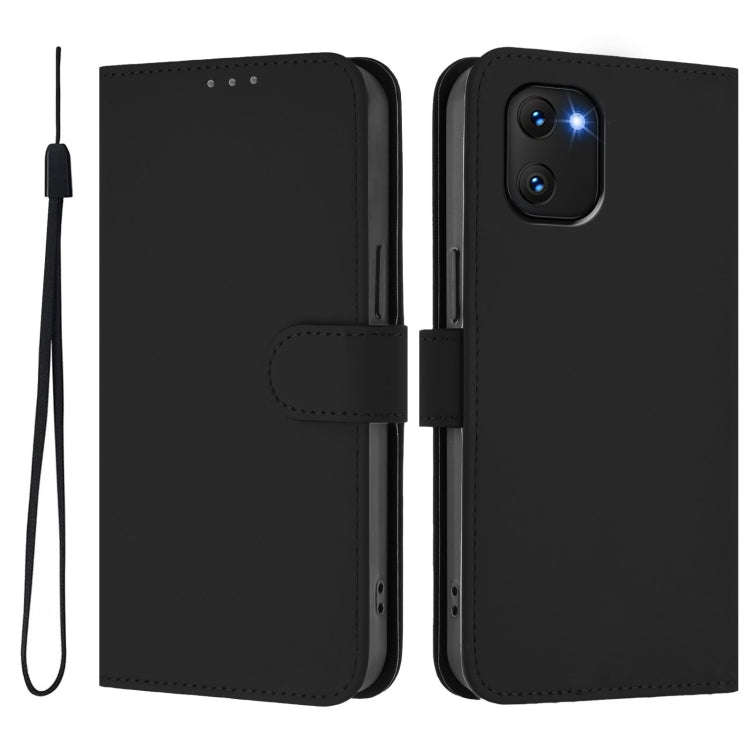 For Umidigi Power 7 / 7S Skin Feel Solid Color Leather Phone Case with Lanyard(Black)