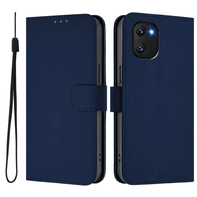 For Umidigi Power 7 / 7S Skin Feel Solid Color Leather Phone Case with Lanyard(Navy Blue)