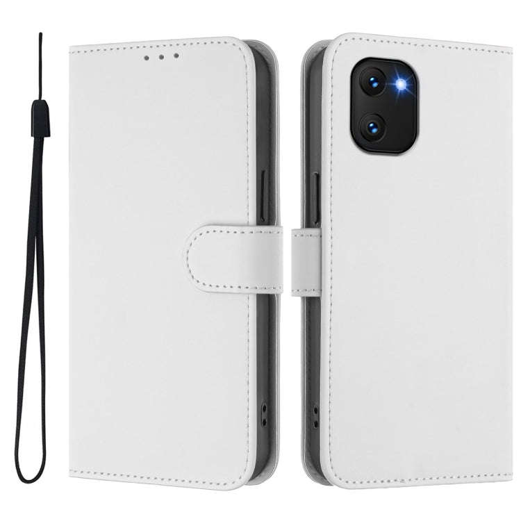 For Umidigi Power 7 / 7S Skin Feel Solid Color Leather Phone Case with Lanyard(White)