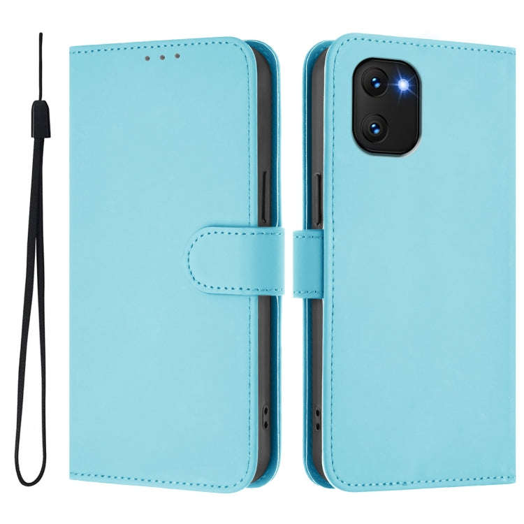 For Umidigi Power 7 / 7S Skin Feel Solid Color Leather Phone Case with Lanyard(Sky Blue)