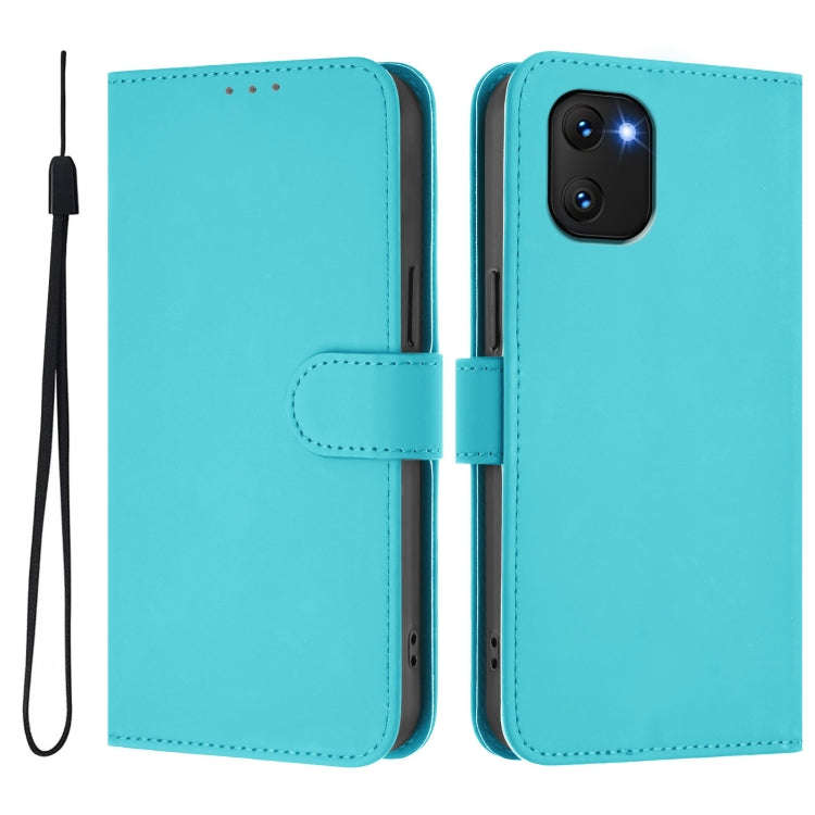 For Umidigi Power 7 / 7S Skin Feel Solid Color Leather Phone Case with Lanyard(Lake Blue)