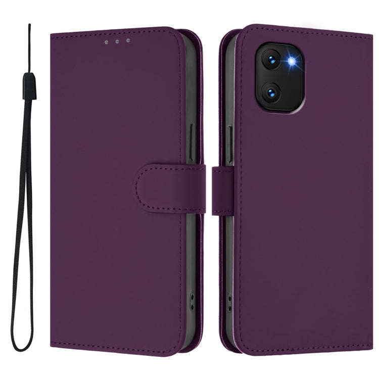 For Umidigi Power 7 / 7S Skin Feel Solid Color Leather Phone Case with Lanyard(Violet)