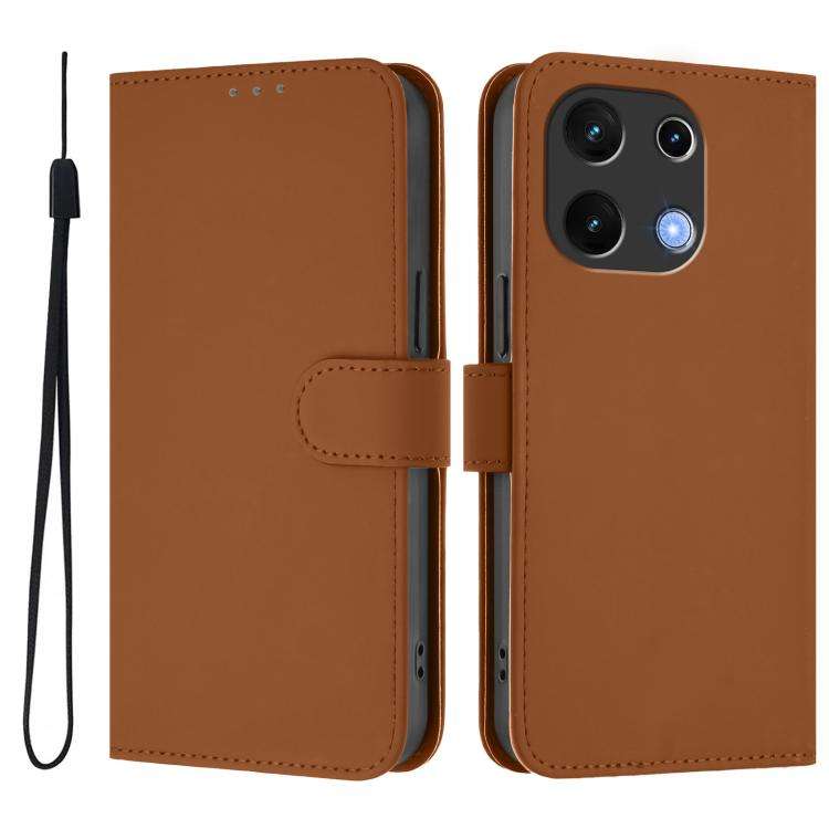 For Umidigi Note 100 Skin Feel Solid Color Leather Phone Case with Lanyard(Brown)