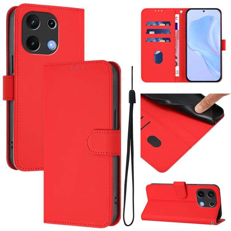 For Umidigi Note 100 Skin Feel Solid Color Leather Phone Case with Lanyard(Red)