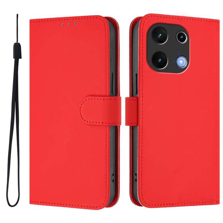 For Umidigi Note 100 Skin Feel Solid Color Leather Phone Case with Lanyard(Red)