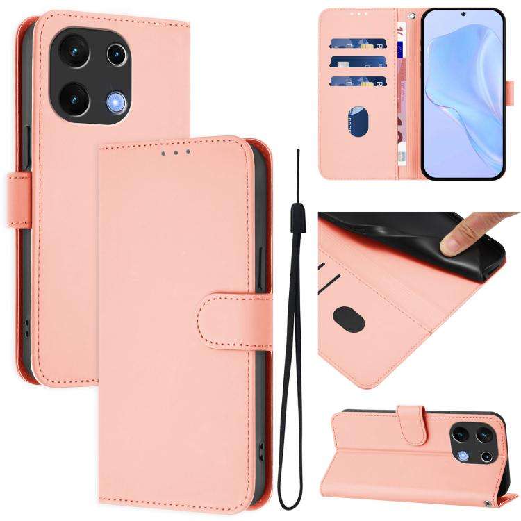 For Umidigi Note 100 Skin Feel Solid Color Leather Phone Case with Lanyard(Pink)